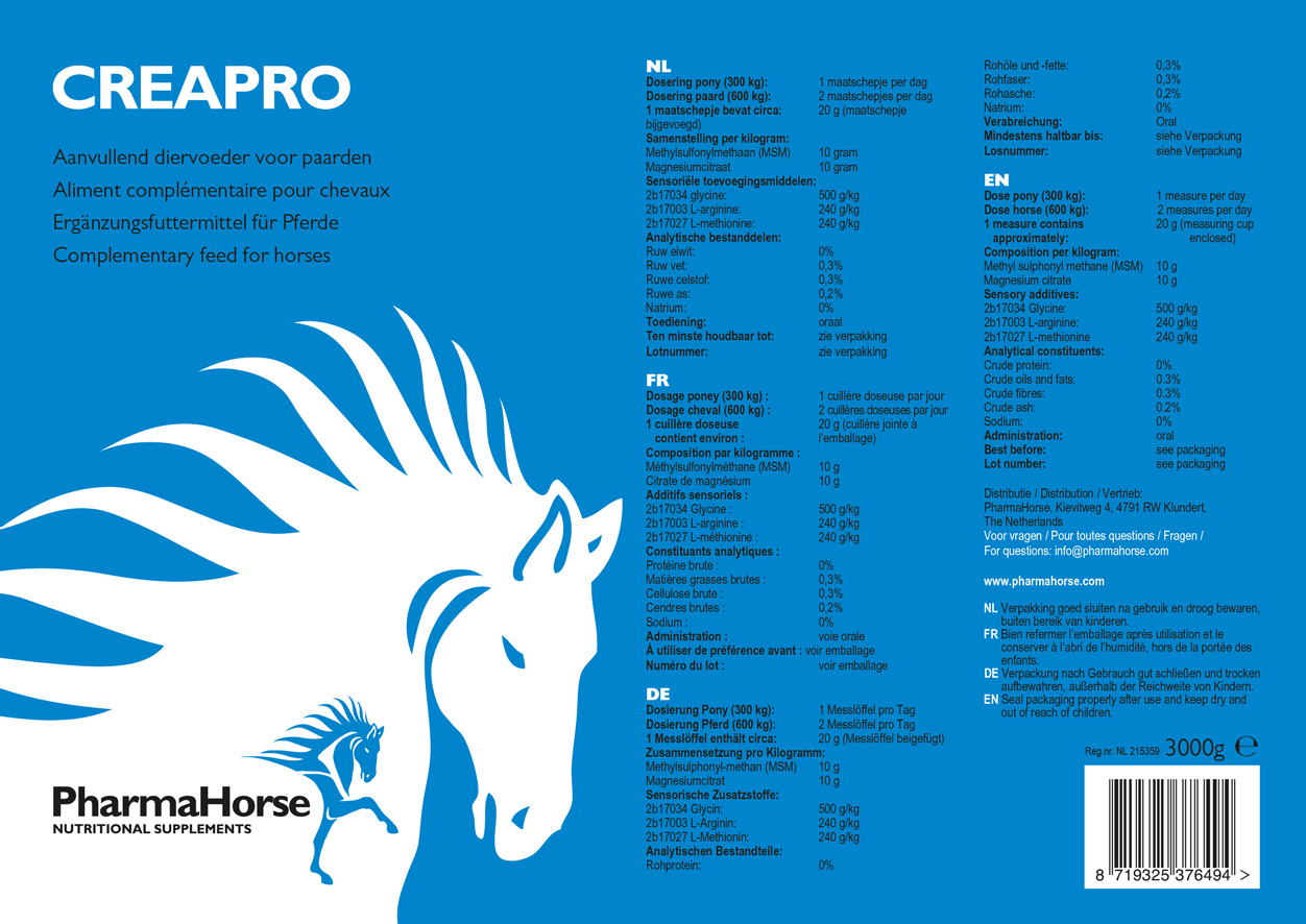 Afbeelding Creapro paard 3000 gram door Pharmahorse.nl