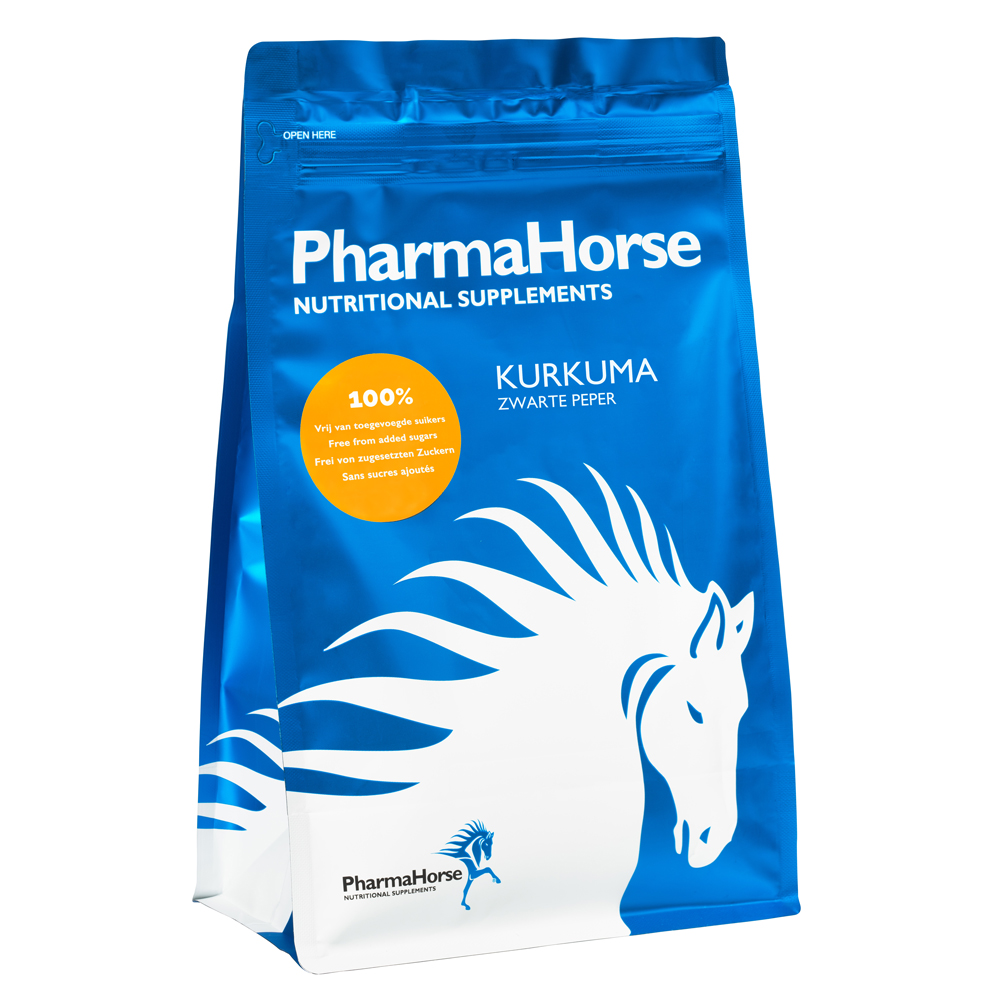 Afbeelding Navulverpakking Kurkuma - Zwarte peper paard 1000 gram door Pharmahorse.nl